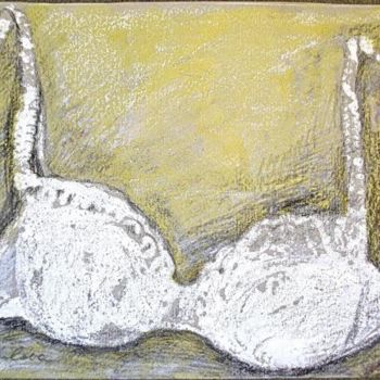 Schilderij getiteld "White bra on gold" door Nathalia Chipilova, Origineel Kunstwerk, Acryl
