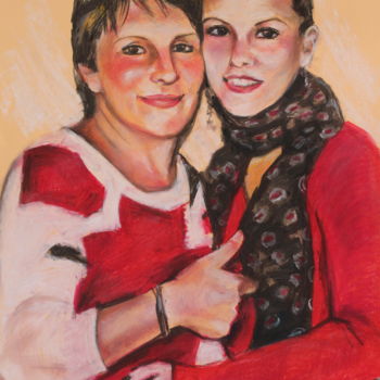 Drawing titled "Mère et fille" by Nathalia Chipilova, Original Artwork, Pastel