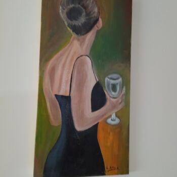 Peinture intitulée "La femme au champag…" par Gerard Attia, Œuvre d'art originale, Huile