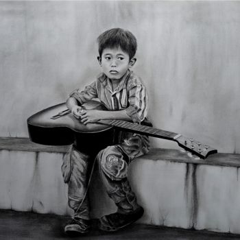 Dibujo titulada "Streetkid" por Aubin De Jongh, Obra de arte original, Pastel