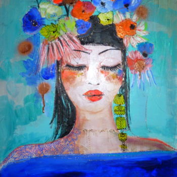 Schilderij getiteld "Belle aux fleurs" door Audrey Marienkoff, Origineel Kunstwerk, Acryl