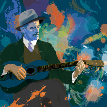 「James Joyce playing…」というタイトルのデジタルアーツ James Augustinによって, オリジナルのアートワーク