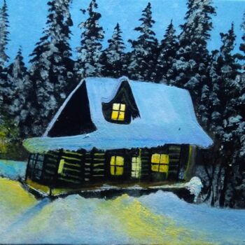 Peinture intitulée "Cozy Winter Cabin P…" par Augustyn Engty, Œuvre d'art originale, Acrylique