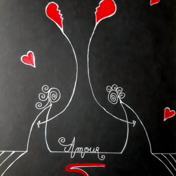 Tekening getiteld "Chagrin d'amour" door Aurelie Deville, Origineel Kunstwerk, Gelpen