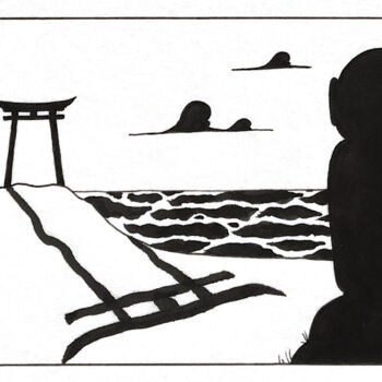 图画 标题为“The Jizo, the Tori…” 由Aurélie Bescond, 原创艺术品, 标记