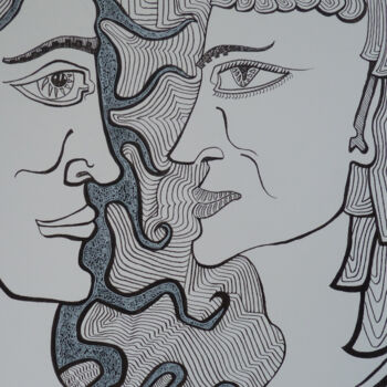 Drawing titled "Face à face" by Aurélie Sarrazin, Original Artwork, Ink