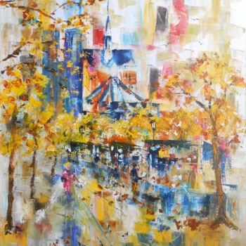 제목이 "Paris, Quai de Seine"인 미술작품 Axelle Bosler로, 원작, 기름 나무 들것 프레임에 장착됨