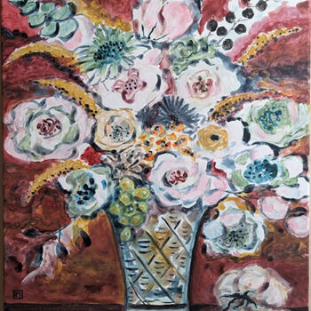 Peinture intitulée "Fleurs de bienvenue" par Ayako Guerin, Œuvre d'art originale, Acrylique Monté sur Châssis en bois