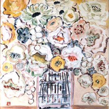 Ζωγραφική με τίτλο "bouquet de fleurs a…" από Ayako Guerin, Αυθεντικά έργα τέχνης, Ακρυλικό Τοποθετήθηκε στο Ξύλινο φορείο σ…