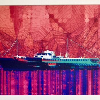 Digital Arts titled "Steamboat 777" by Ayhan Çeli̇K, Original Artwork, 2D Digital Work Mounted on Wood Panel