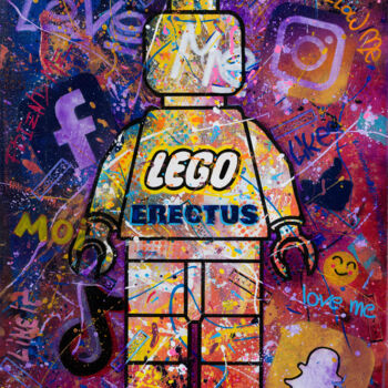Malerei mit dem Titel "LEGO Erectus" von Babart, Original-Kunstwerk, Acryl