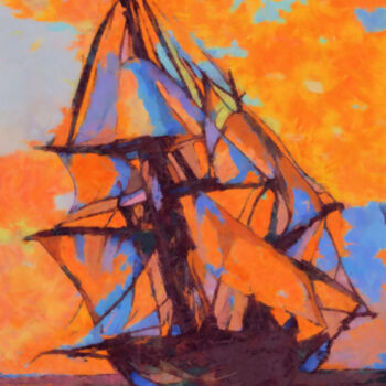 Цифровое искусство под названием "A masted sailing sh…" - Bachir Reddioui, Подлинное произведение искусства, Цифровая живопи…