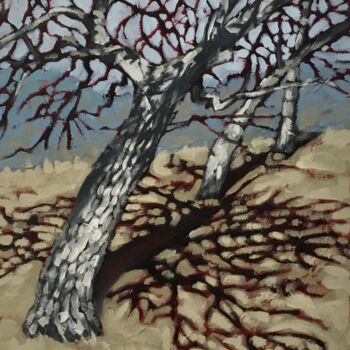 Malarstwo zatytułowany „Winter shadows” autorstwa Bahram Berj Kafai, Oryginalna praca, Olej Zamontowany na Drewniana rama no…