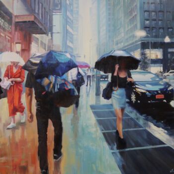 Painting titled "Walk in the rainy d…" by Baiba Limane, Original Artwork, Oil