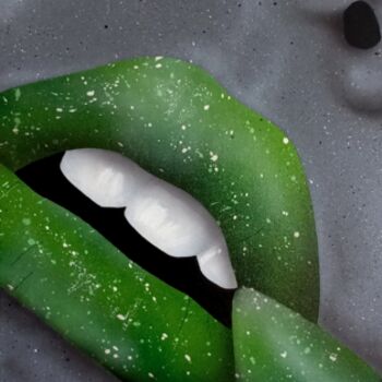 Malerei mit dem Titel "Green lipstick" von Baiz Bass, Original-Kunstwerk, Acryl Auf Keilrahmen aus Holz montiert
