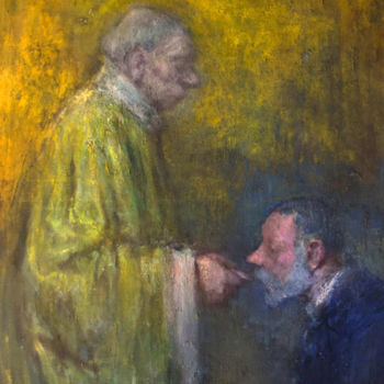 Pintura intitulada "Catholic communion" por Sergey Bakin, Obras de arte originais, Óleo