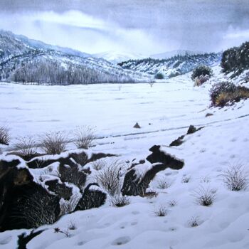 Malarstwo zatytułowany „Nevada en Zafarraya…” autorstwa Balderas, Oryginalna praca, Akwarela