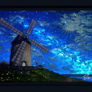 Картина под названием "Dreamy Windmill  (d…" - Baptiste Gond (dualight art), Подлинное произведение искусства, Акрил Установ…