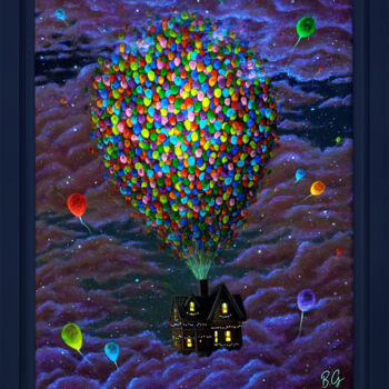 Картина под названием "Flying House (fluor…" - Baptiste Gond (dualight art), Подлинное произведение искусства, Акрил Установ…