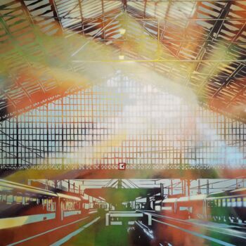 "Waiting for a train…" başlıklı Tablo Zsombor Barakonyi tarafından, Orijinal sanat, Akrilik Ahşap panel üzerine monte edilmiş