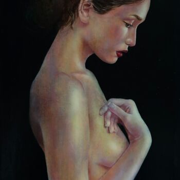 Painting titled "Nude" by Barbara Ābeltiņa, Original Artwork, Oil Mounted on Wood Stretcher frame