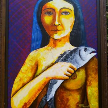 "Mulher com peixe" başlıklı Tablo Roberval Fernandes tarafından, Orijinal sanat, Akrilik