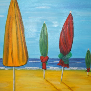 Painting titled "les parasols de Dea…" by Christelle Barbier Saint Hilaire, Original Artwork, Oil