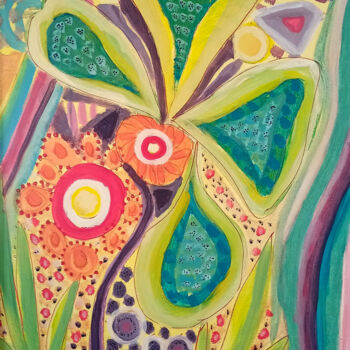 Malerei mit dem Titel "Flores y Semillas" von Nalini Shanthi Cook, Original-Kunstwerk, Acryl