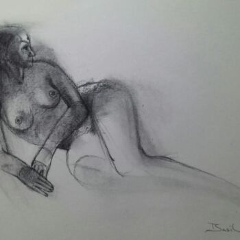 Peinture intitulée "Solitude - Seduction" par Basil Cooray, Œuvre d'art originale, Fusain Monté sur Verre