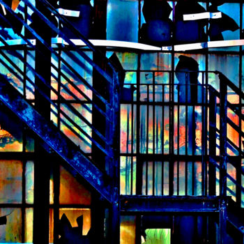 Photography titled "Jazzed Back Stairs" by Bavosi Photoart, Original Artwork, Digital Photography