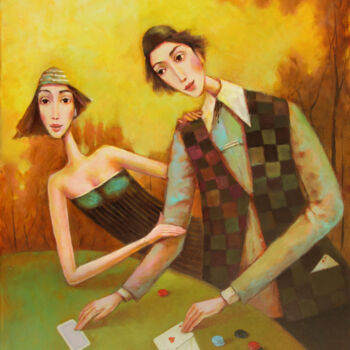 Painting titled "Fraud" by Beata Wrzesinska, Original Artwork, Oil Mounted on Wood Stretcher frame