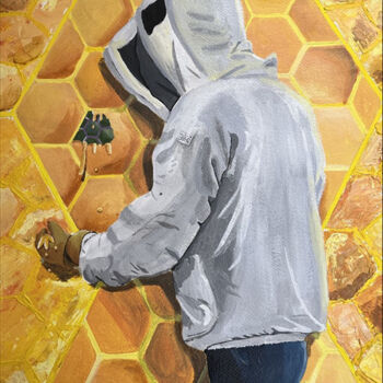 Painting titled "bee" by Beatrice Buccella, Original Artwork, Acrylic