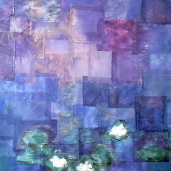 Textile Art titled "TRILOGIE 2 Nymphéa…" by Béatrice Marty, Original Artwork, Patchwork Mounted on Wood Stretcher frame