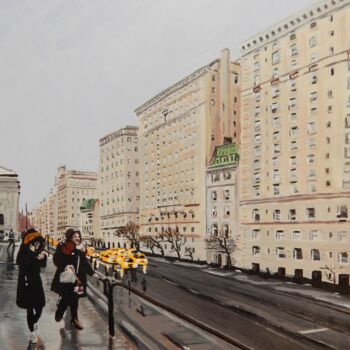 Картина под названием "Rain at the Museum" - Becky Arner, Подлинное произведение искусства, Акрил