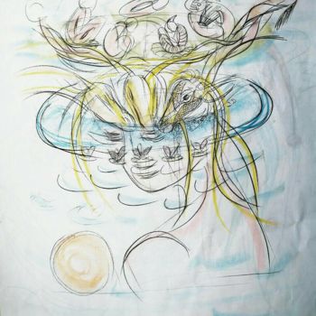 Drawing titled "Avoir la tête dans…" by Bega, Original Artwork, Pencil