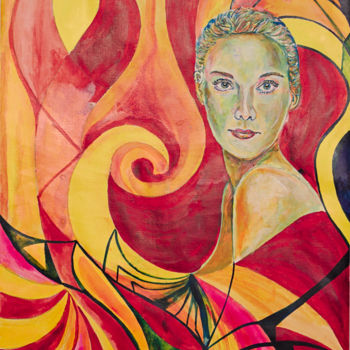 Malerei mit dem Titel "Die Frau in Rot" von Andrea Schimböck-Marock, Original-Kunstwerk, Acryl