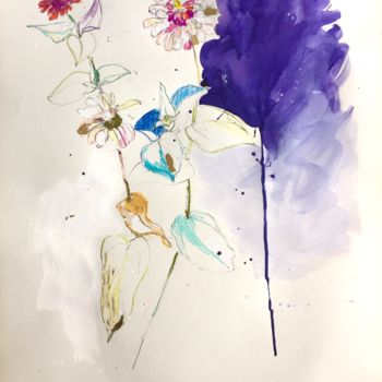 Painting titled "Flower Power 1" by Benedicte Caillat, Original Artwork, Gouache