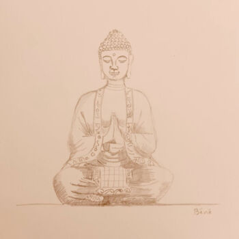 Malerei mit dem Titel "Bouddha crayon" von Bénédicte Mathieu Labrot, Original-Kunstwerk, Conté-Buntstifte