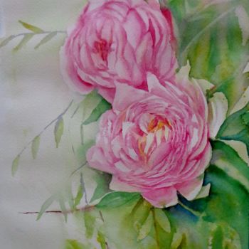 Malerei mit dem Titel "Rosas" von Benilde, Original-Kunstwerk, Aquarell