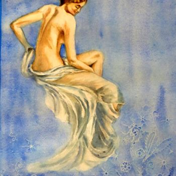 Painting titled "La bañista" by Benilde, Original Artwork, Watercolor