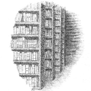 Dessin intitulée "inkshelves #7" par Ben J. Gross, Œuvre d'art originale, Encre