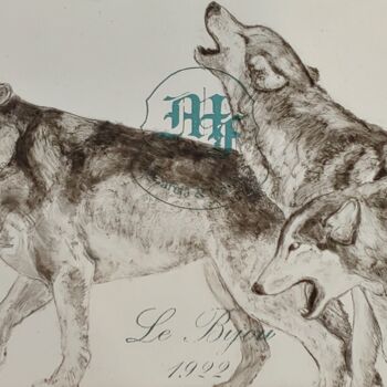 Malerei mit dem Titel "Howling Wolves" von Benjamin Kelley, Original-Kunstwerk, Öl Auf Holzplatte montiert