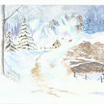 Schilderij getiteld "Chemin de montagne" door Benjamin Petit, Origineel Kunstwerk, Aquarel