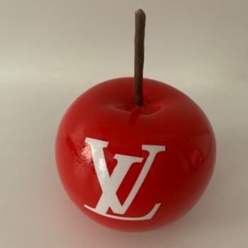 Sculptuur getiteld "Apple LV - red" door Benji, Origineel Kunstwerk, Hars
