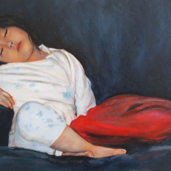 Картина под названием "le sommeil de l'enf…" - Bérénice Bertin, Подлинное произведение искусства, Масло Установлен на Деревя…