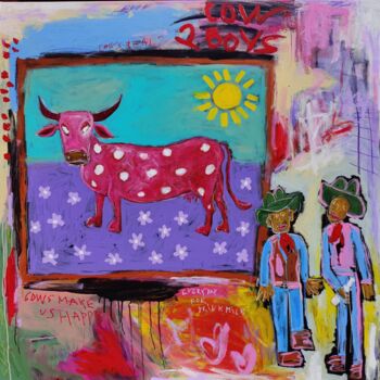 Painting titled "Red cow and two cow…" by Berez, Original Artwork, Acrylic