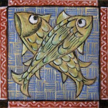 Painting titled "Deux poissons" by Bernadette Bonafous, Original Artwork