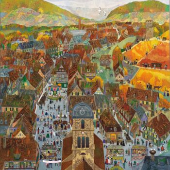 Painting titled "LE VILLAGE VIGNERON" by Bernard Ambielle, Original Artwork, Oil