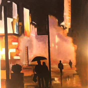 Pintura titulada "nuit sur la ville" por Bernard Donnat, Obra de arte original, Oleo Montado en Bastidor de camilla de madera