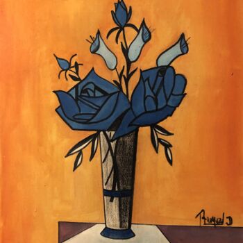 Pintura titulada "Les Roses Bleues" por Bernard Donnat, Obra de arte original, Oleo Montado en Bastidor de camilla de madera